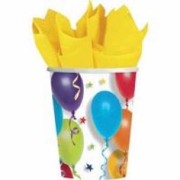 Balloon & Stars Party Paper Cups 8pcs 9oz