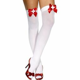 Opaque Hold ups White + Red Cross and Bow