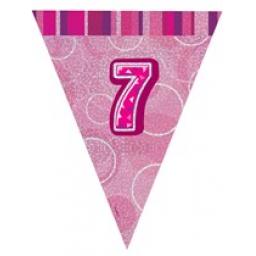 Pink Glitz Flag Banner 7th Birthday 9Ft Long