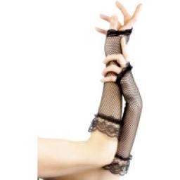 Fingerless Fishnet Gloves Black Black with Lace