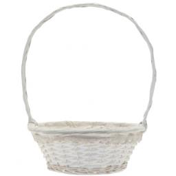 Round Victoria Basket w/handle 35.5cm White