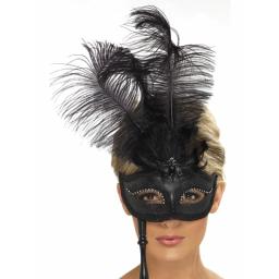 Baroque Eyemask Black with Balck Feather