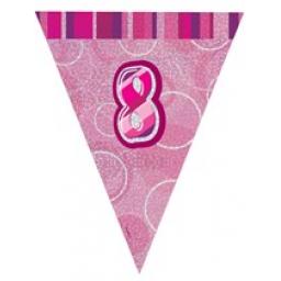 Pink Glitz Flag Banner 8th Birthday 9Ft Long