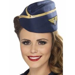 Air Hostess Hat Navy Blue with Gold Rim