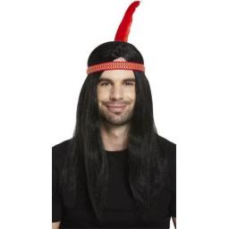 Deluxe Male Indian Wig with Band & Feather