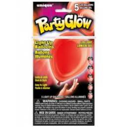 Party Glow 5 LED Balloons Red 10in max