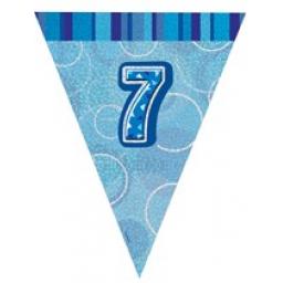 Blue Glitz Flag Banner 7th Birthday 9Ft Long