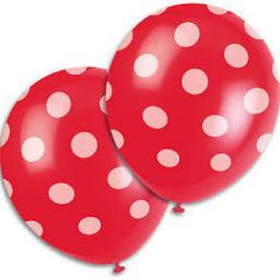 6 Helium Quality Latex Red Polka Dott Balloons