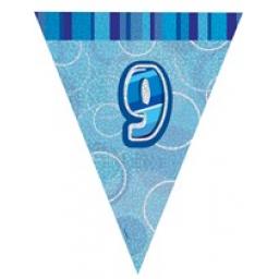 Blue Glitz Flag Banner 9th Birthday 9Ft Long