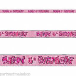 6th Happy Birthday Holographic Pink Banner 2.7 M Long