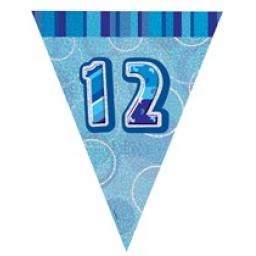 Blue Glitz Flag Banner 12th Birthday 9Ft Long