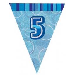 Blue Glitz Flag Banner 5th Birthday 9Ft Long
