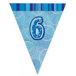 Blue Glitz Flag Banner 6th Birthday 9Ft Long
