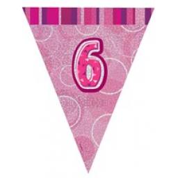 Pink Glitz Flag Banner 6th Birthday 9Ft Long