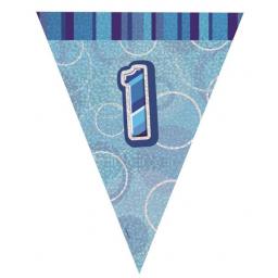 Blue Glitz Flag Banner 1st Birthday 9Ft Long