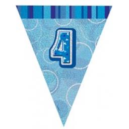 Blue Glitz Flag Banner 4th Birthday 9Ft Long