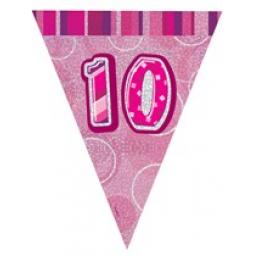 Pink Glitz Flag Banner 10th Birthday 9Ft Long