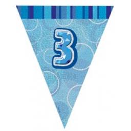 Blue Glitz Flag Banner 3rd Birthday 9Ft Long