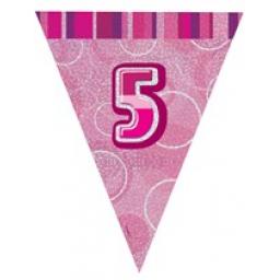 Pink Glitz Flag Banner 5th Birthday 9Ft Long