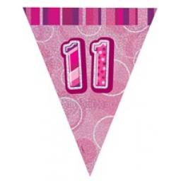 Pink Glitz Flag Banner 11th Birthday 9Ft Long