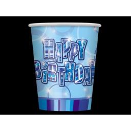 8 Glitz Blue Happy Birthday Party Paper Cups 9oz
