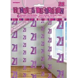 21st Birthday 6 Strands Hanging Deco Pink Glitz