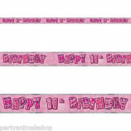 11th Happy Birthday Holographic Pink Banner 2.7 M Long
