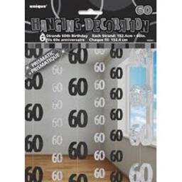 60th Birthday 6 strands Black&Silver Hanging Deco