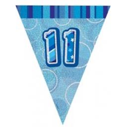 Blue Glitz Flag Banner 11th Birthday 9Ft Long