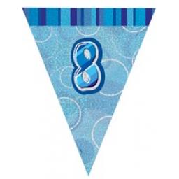Blue Glitz Flag Banner 8th Birthday 9Ft Long