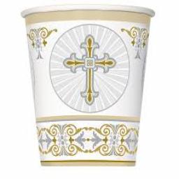 Radiant Cross Silver&Gold Paper Cups 8pcs 270ml