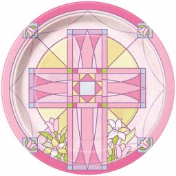 Sacred Cross Pink Paper Plates 8pcs