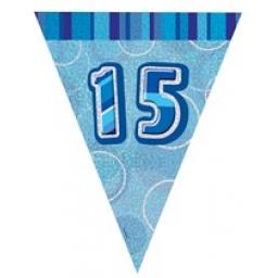 Blue Glitz Flag Banner 14th Birthday 9Ft Long