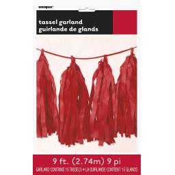 9ft Tissue Paper Red Tassel Garland