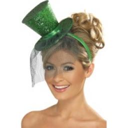 Fever Glitter Mini Top Hat On Headband Green