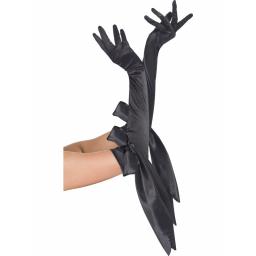 Long satin Black Gloves With bow