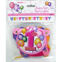 Happy 1st Birthday Balloons Pink Banner 1.19m Long