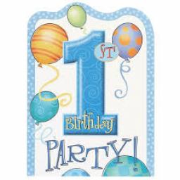 1st Birthday Blue Balloons Theme Party 8 Invites