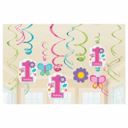 Sweet 1st Birthday Girl Hanging Swirls Decorations
