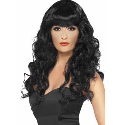 Siren Wig Black Lond Curly With Fringe