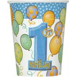 1st Birthday Blue Balloons Paper Cups 8pcs 270ml