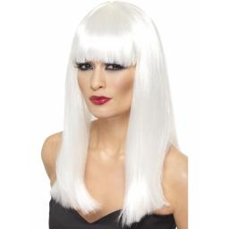 Glamourama Wig White Long Straight & Fringe