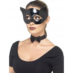 Black Wet Look Kat Kit Mask & Collar