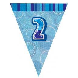 Blue Glitz Flag Banner 2nd Birthday 9Ft Long