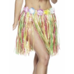 Hawaiian Hula Skirt, Multi-Coloured, with Flowers, Elasticated Waist, 46cm/18 inches