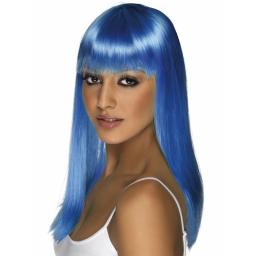 Glamourama Wig Long Straight with Fringe Neon Blue
