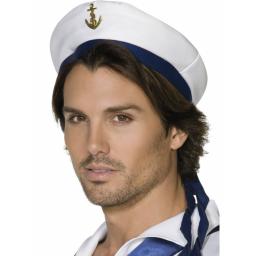 Sailor Hat White with Blue Band and Gold Anchor