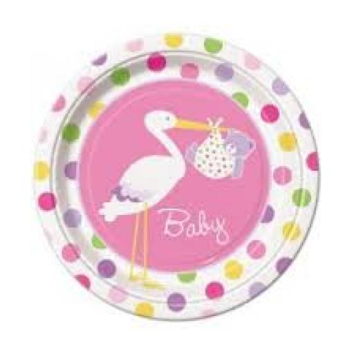 Pink Baby Shower Paper Party Plates 8pcs 9inch