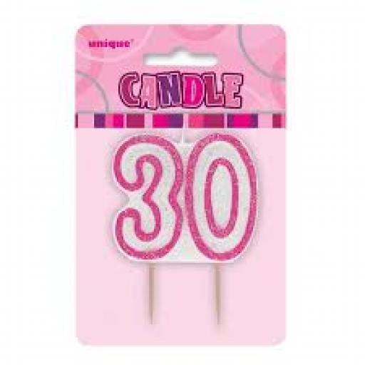 Glitz Pink 30 Numeral Candle