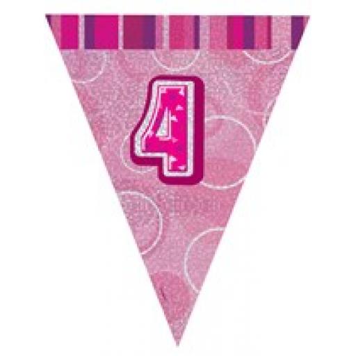 Pink Glitz Flag Banner 4th Birthday 9Ft Long